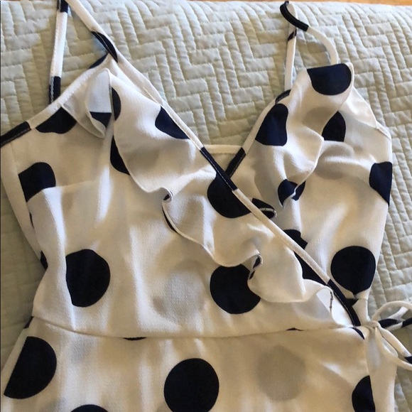 WHITE & NAVY POLKA DOTS TRUE WRAP DRESS - Picture 4 of 6